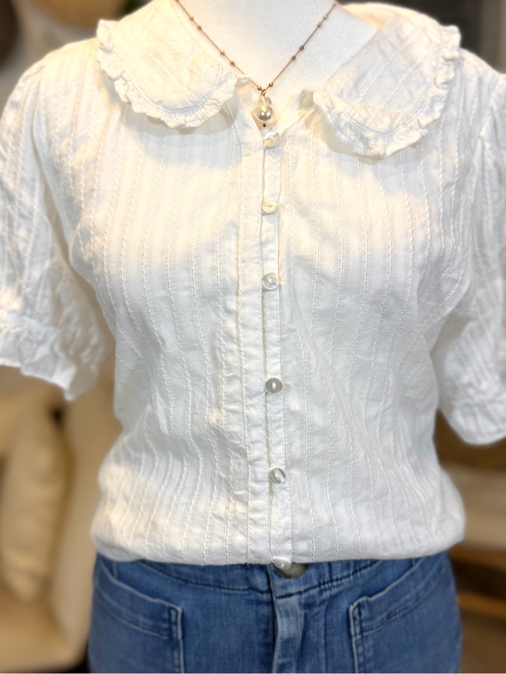Quince 100% Cotton Boho Peasant RomanticWhite Ruffle Short Sleeve Blouse XL - Picture 4 of 12